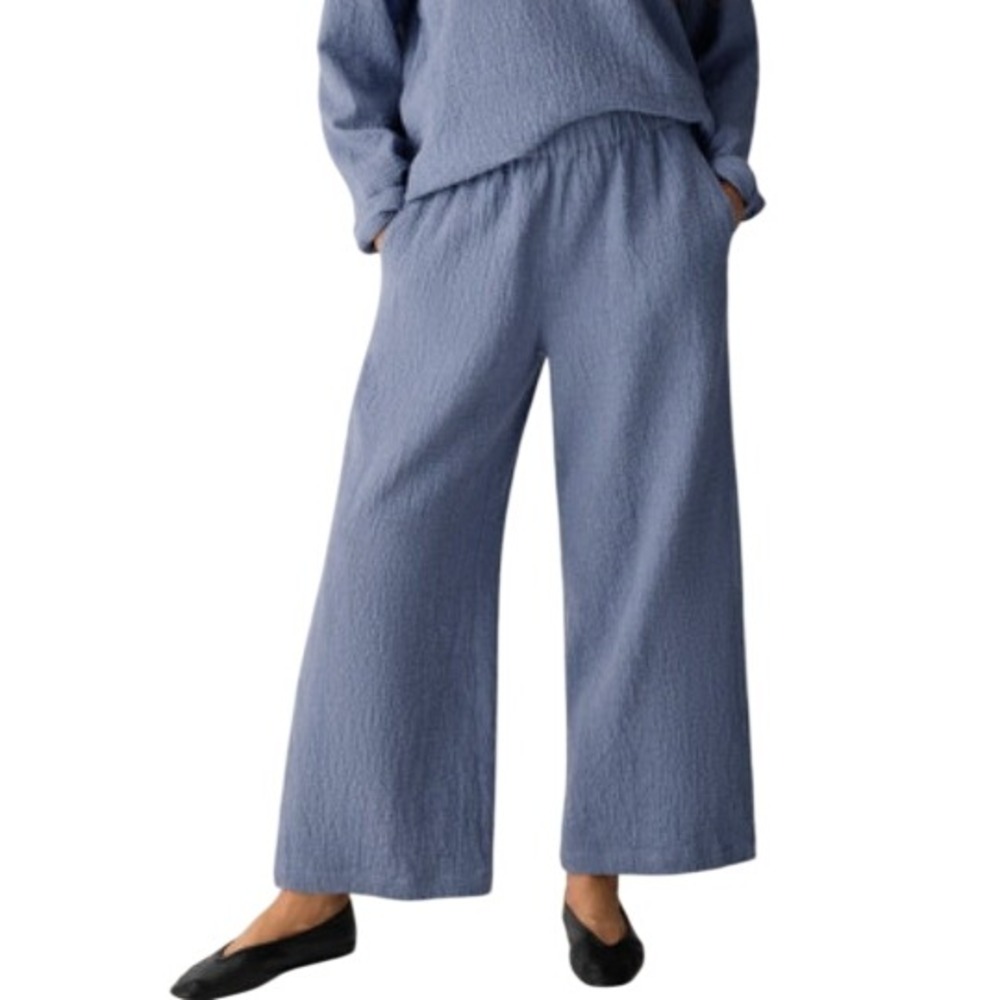 Eileen Fisher Womens M Organic Cotton Doubleweave Wide Leg Pants in Haze NWT